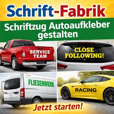 Schriftzug Konfigurator Wunschtext Autoaufkleber selbst gestalten mit Vorschau