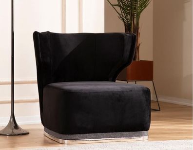 Moderner Polstersessel Schwarzer Lehnsessel Wohnzimmer Edelstahlfüße