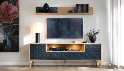 Wohnzimmer Set TV-Lowboard Luxuriöses Medienmöbel Holz Wandregal