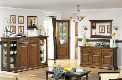 Wohnzimmer Möbel Eckvitrine Sideboard mit Spiegel Klassisches Buffet Set 4tlg
