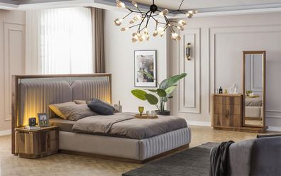 Modernes Schlafzimmer Set Bett + 2x Nachttische + Kommode mit Spiegel Modern