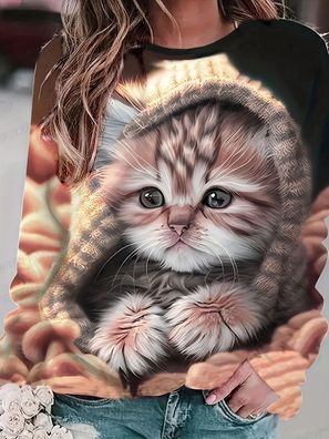 Da Sweatshirt niedlichem Katzenmotiv er Hoodies Pullover Jacket