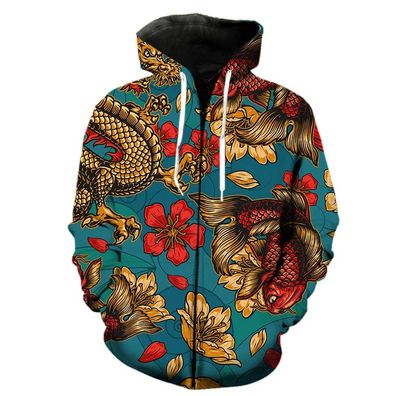 Retro 3D gedruckter Orient Cobra Dragon cooler Harajuku Hoodies Pullover Jacket