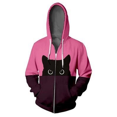 Niedlicher Kapuzen Katzenmotiv modisch lig 3D schlichtes Trend Hoodies Pullover Jacke