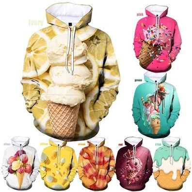 Lustige 3D Druck EiscremeSweatshirts in ubergroben Hoodies Pullover Jacket