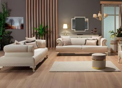 Sofagarnitur Zweisitzer Couch 2tlg Polstersofa Beige Stoffsofa Design
