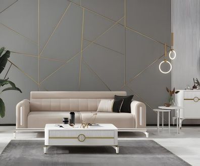 Dreisitzer Stoffsofa Sofa 3 Sitzer Beige Sofa Couch Design Polstersofa