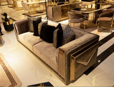 Luxus Couch mit Metall Edelstahl Sofa Couchen Dreisitzer Sofa Polster Möbel