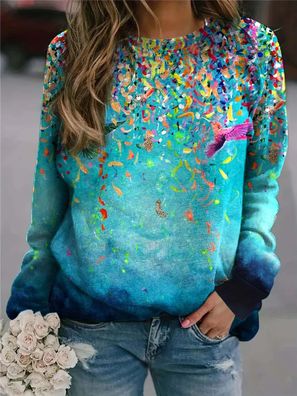 uber geometrischem Allover langen armeln leicht dehnbar es Hoodie Pullover Jacke