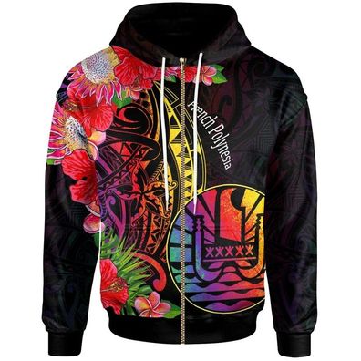Franzosisch Polynesien Tahiti Flaggen Schildkroten Tattoo 3D Hoodie Pullover Jacke