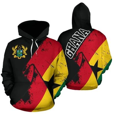 3D bete Ghana Flagge Landkarte Nationalemblem ubergroben armeln Hoodie Pullover Jacke
