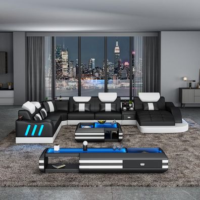 Ecksofa U-Form Couchtisch Polster Garnitur Wohnlandschaft Design Ecksofa Led