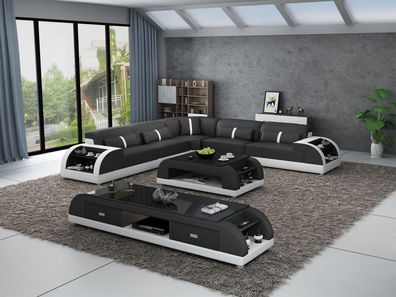 Ledersofa L-Form Couch Wohnlandschaft Ecksofa Garnitur Design Modern Sofa USB