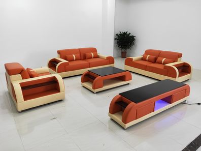Design Sofagarnitur 3 2 1 Sitzer Couchtisch 4 tlg. Wohnzimmer Set USB Komplett