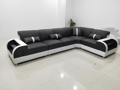 Ledersofa L-Form Couch Wohnlandschaft Ecksofa Garnitur Design Modern Sofa USB