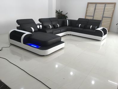 Moderne Schwarz Weiß eckgarnitur sofa polster eckcouch couch uform sofas led neu