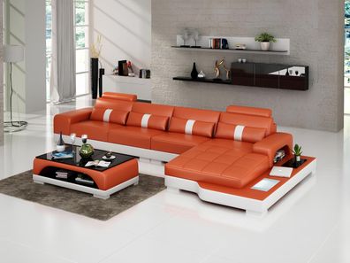 Ledersofa L-Form Couch Wohnlandschaft Ecksofa Garnitur Design Modern Sofa usb