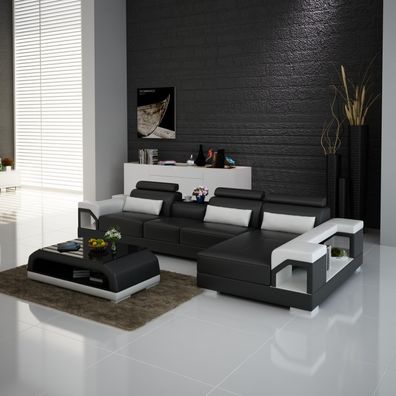 Couch Ecksofa Leder Wohnlandschaft Garnitur Design Modern Sofa L-Form mit USB