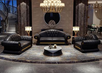 Chesterfield Sofa Set 3 + 2+1 Seater + Coffee Table + 2x Side Table Leather-fibre