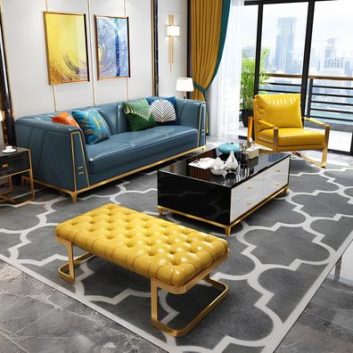 Chesterfield Sofa Set 3-Seater Leather-fibre Real Wood High Quality Furniture