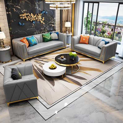 Sofa Set 3 + 2 Seater Leather-fibre Real Wood Modern High Quality Sofas Hallway