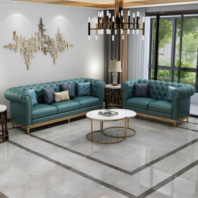 Chesterfield Sofa Set 3 + 2 Seater Italian Style Stainless Steel Real Wood Sofas