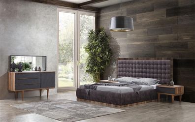 Schlafzimmer Set Bett + 2x Nachttische + Kommode + Spiegel Design Möbel 5tlg Neu