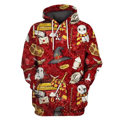im Harajuku es 3D rotem Eulenmuster licher College Look Hoodies Pullover Jacket