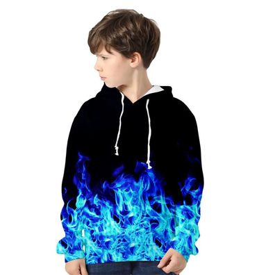 Kinder Jahre blau lila 3D Feuerflam Motiv Harajuku Hoodies Pullover Jacket