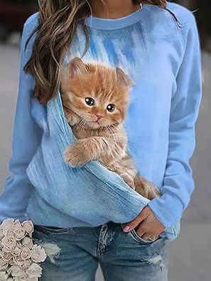 niedlichem Katzenmotiv 3D Print langen armeln ein im den Hoodies Pullover Jacket
