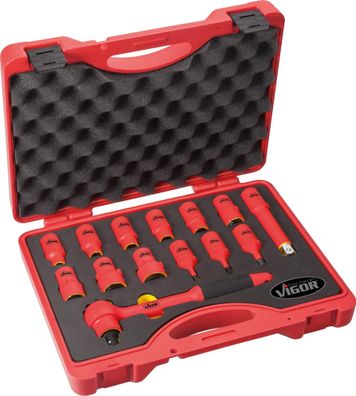 VDE Steckschlüssel Satz ? V3343 ? 1/2 Zoll (12,5 mm) Vierkant hohl ? Außen Sechskant