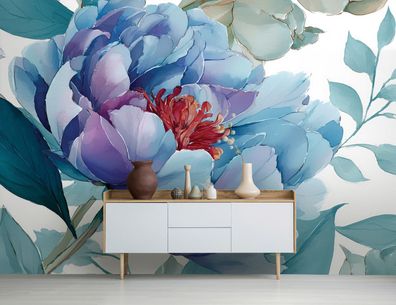 Vlies Fototapete Blumen Blau Gold TAPETE XXL Wohnzimmer Schlafzimmer