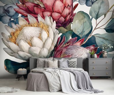 Vlies Fototapete Blumen Weiß Rot TAPETE XXL Wohnzimmer Schlafzimmer