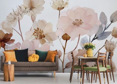 Vlies Fototapete Blumen Weiß Rosa TAPETE XXL Wohnzimmer Schlafzimmer