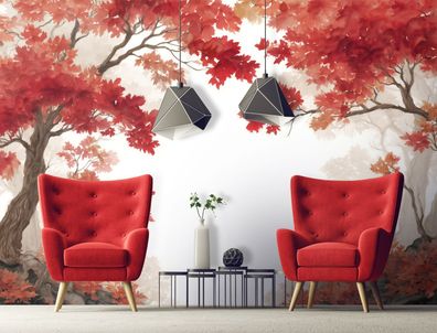 Vlies Fototapete Bäume rote Blätter TAPETE XXL Wohnzimmer Schlafzimmer