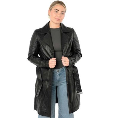 Mauritius - Damen Echtleder Trenchcoat Ledermantel Gürtel Lammnappa schwarz