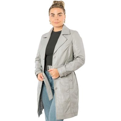 Mauritius - Damen Echtleder Trenchcoat Ledermantel Gürtel Lammnappa silver grey