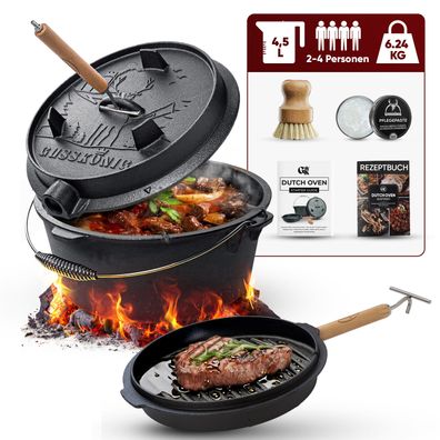 Gusskönig Dutch Oven Topf mit Füßen 4,5L+Pflegepaste