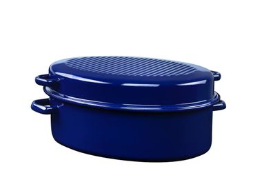 Riess Gänsebräter oval mit Deckel 42cm Backen/Braten blau Emaille