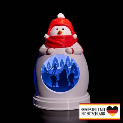Diorama Tischlampe Schneemann - Weihnachtsdeko aus 3D-Druck mit Licht