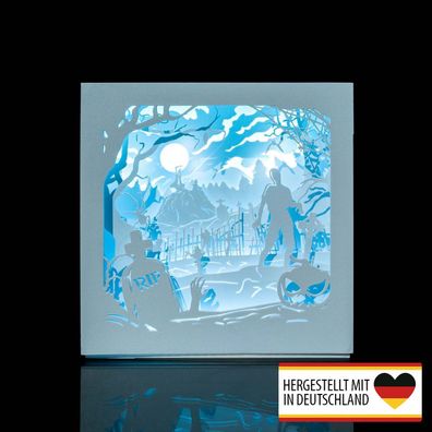 Diorama Tischlampe Halloween Friedhof - Beleuchtete 3D-Deko mit Atmosphäre