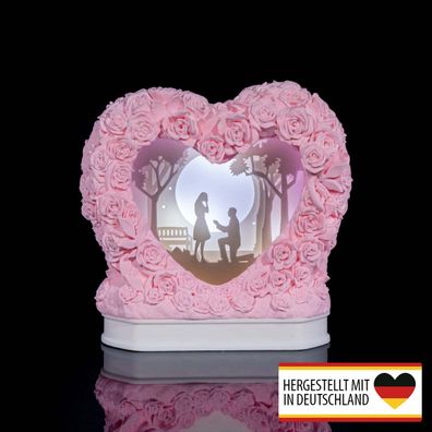 Diorama Tischlampe Herz - romantisches Geschenk in Herzform mit Rosen