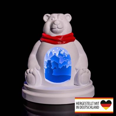 Diorama Tischlampe Eisbär - festliche Weihnachtsdeko aus 3D-Druck