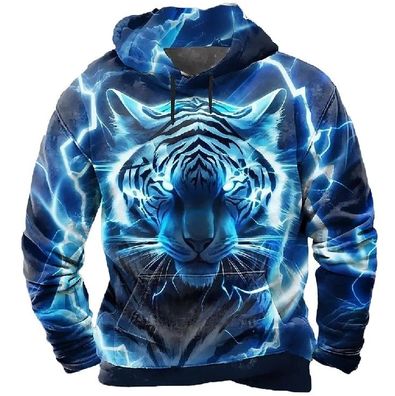 Kapuzen Tiger 3D Print Kordelzug Hoodies Pullover Jacket