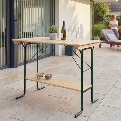 Stehtisch HWC-L67, Biertisch Bierzelttisch, klappbar Metall Holz geölt 110x125x70cm