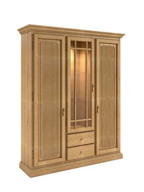 Wohnwand Vitrinen-Schrank B 162 H 198 cm 3 Türen 2 Schubladen Duett Pinie karamell