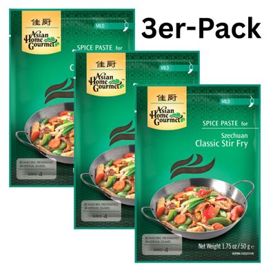 3er-Pack Asian Home Gourmet Szechuan Classic Würzpaste Wokgericht 50g