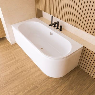 ECOLAM Badewanne 170x75 Eckbadewanne Oceana links für Zwei Schürze TOP Qualität Wanne