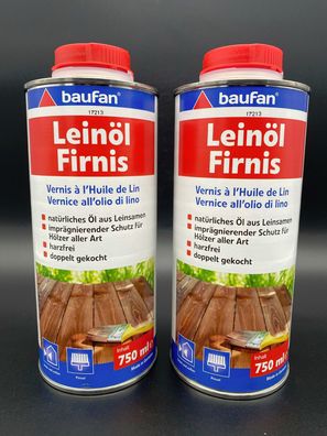 2x 750 ml baufan Leinöl Firnis harzfrei Imprägnierung Holz Schutz Holzpflege