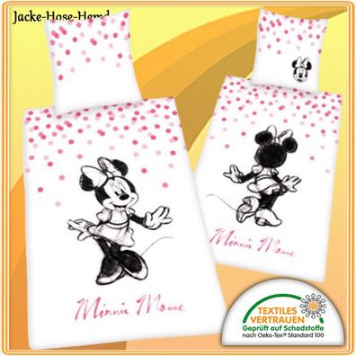Bettwäsche Disney Mickey Mouse Minnie Mouse Rosa Weiß Baumwolle Gr.135x200cm NEU